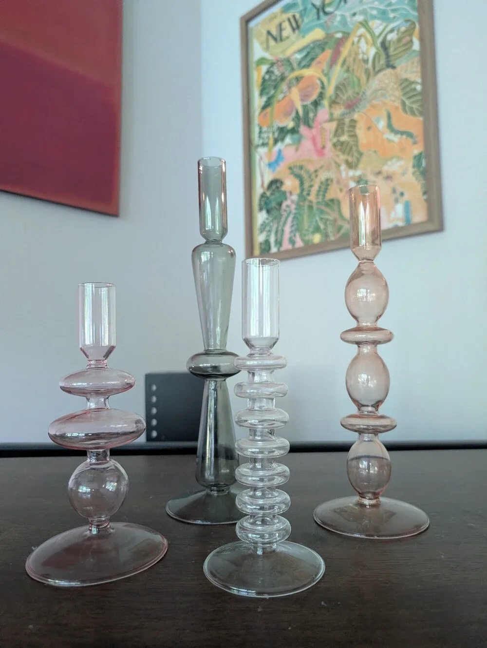 Green Colorful Glass Candlestick Holder